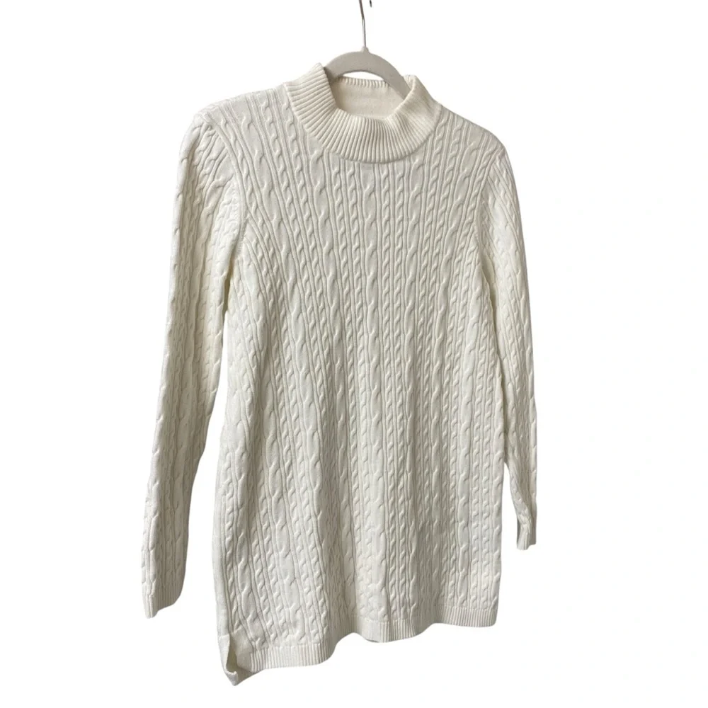 Lands’End white thick cotton cable knit long sleeve cozy warm sweater size small